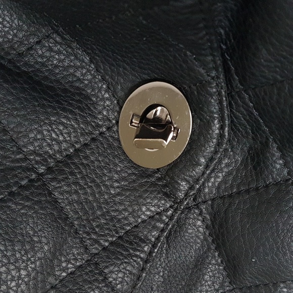 Crossbody Black Quilted Purse w/ metal clasp & vegan leather chain strap | Small - Picture 3 of 16